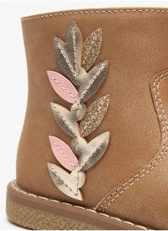 JUNIORS Girls Leaf Applique Ankle Boots with Zip Closure  - Image 5