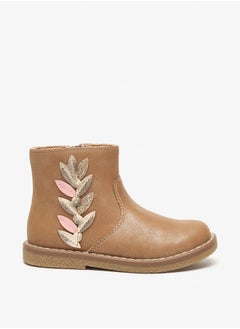 JUNIORS Girls Leaf Applique Ankle Boots with Zip Closure  - Image 3