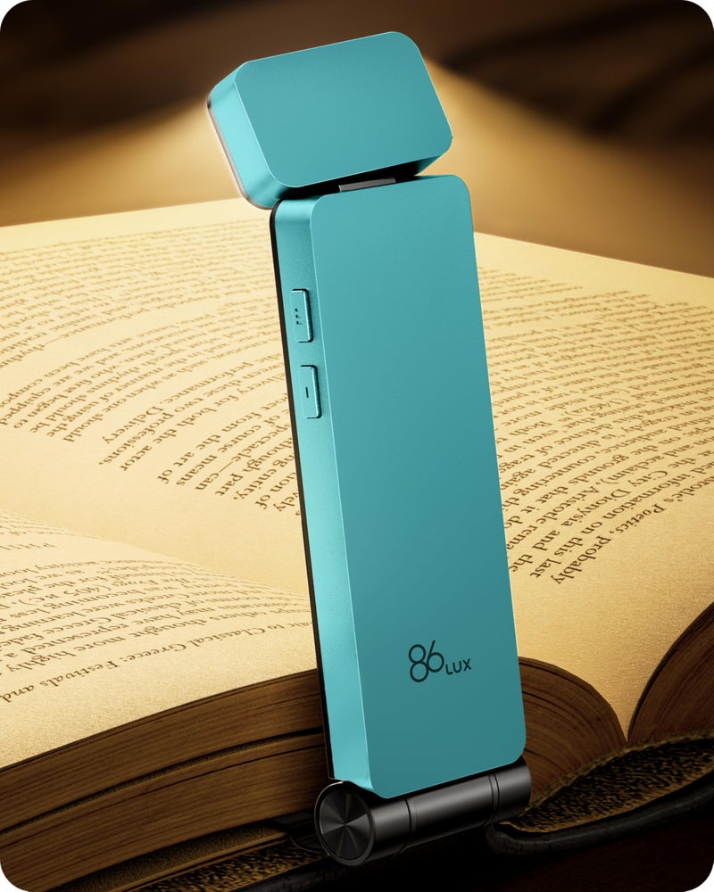 86lux ضوء كتاب قابل لإعادة الشحن مع مشبك LED للقراءة للاستخدام الليلي 3 درجات حرارة لونية مع تدرج سلس تصميم علامة مرجعية خفيف للغاية لمحبي الكتب الأطفال أزرق