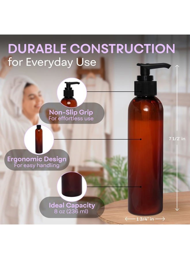 BRIGHTFROM Lotion Pump Bottles, Empty 8 OZ, BPA-Free Refillable Plastic Containers, Amber with Black Dispenser for - Soap, Shampoo, Lotions, Liquid Body Soap, Creams and Massage Oil (2 PACK) - Image 3