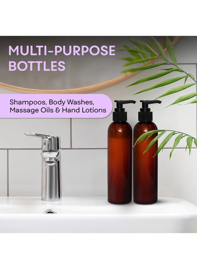 BRIGHTFROM Lotion Pump Bottles, Empty 8 OZ, BPA-Free Refillable Plastic Containers, Amber with Black Dispenser for - Soap, Shampoo, Lotions, Liquid Body Soap, Creams and Massage Oil (2 PACK) - Image 4