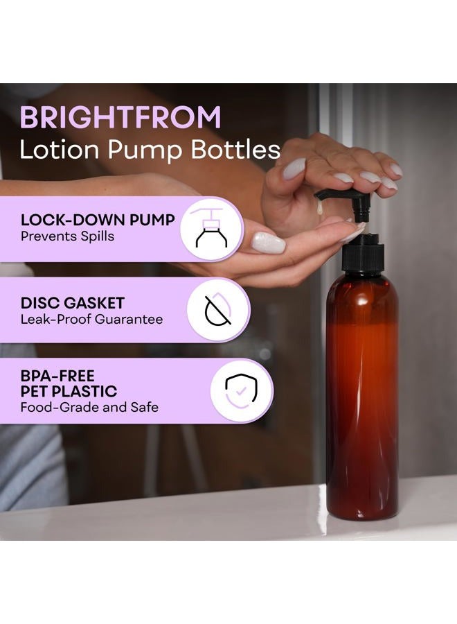 BRIGHTFROM Lotion Pump Bottles, Empty 8 OZ, BPA-Free Refillable Plastic Containers, Amber with Black Dispenser for - Soap, Shampoo, Lotions, Liquid Body Soap, Creams and Massage Oil (2 PACK) - Image 2