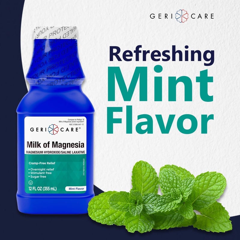 GeriCare Milk of Magnesia Magnesium Hydroxide 1200mg Mint Flavor Fast Overnight Constipation Relief CrampFree Saline Laxative  Stool Softener Antacid for Heartburn  Indigestion 12 Fl Oz - Image 2