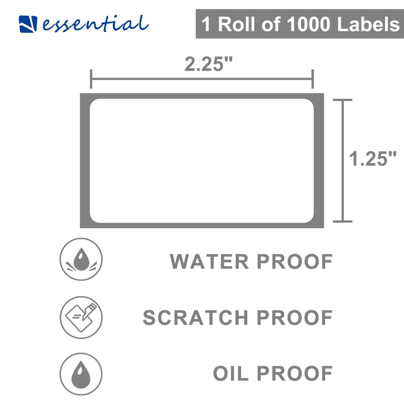 ESSENTIAL 2.25"x 1.25" (57mm ×32mm) White Direct Thermal Barcode Labels, Shipping Labels, Compatible with Zebra & Rollo Label Printer, 1000 Labels of Roll (1 Roll) - Image 4