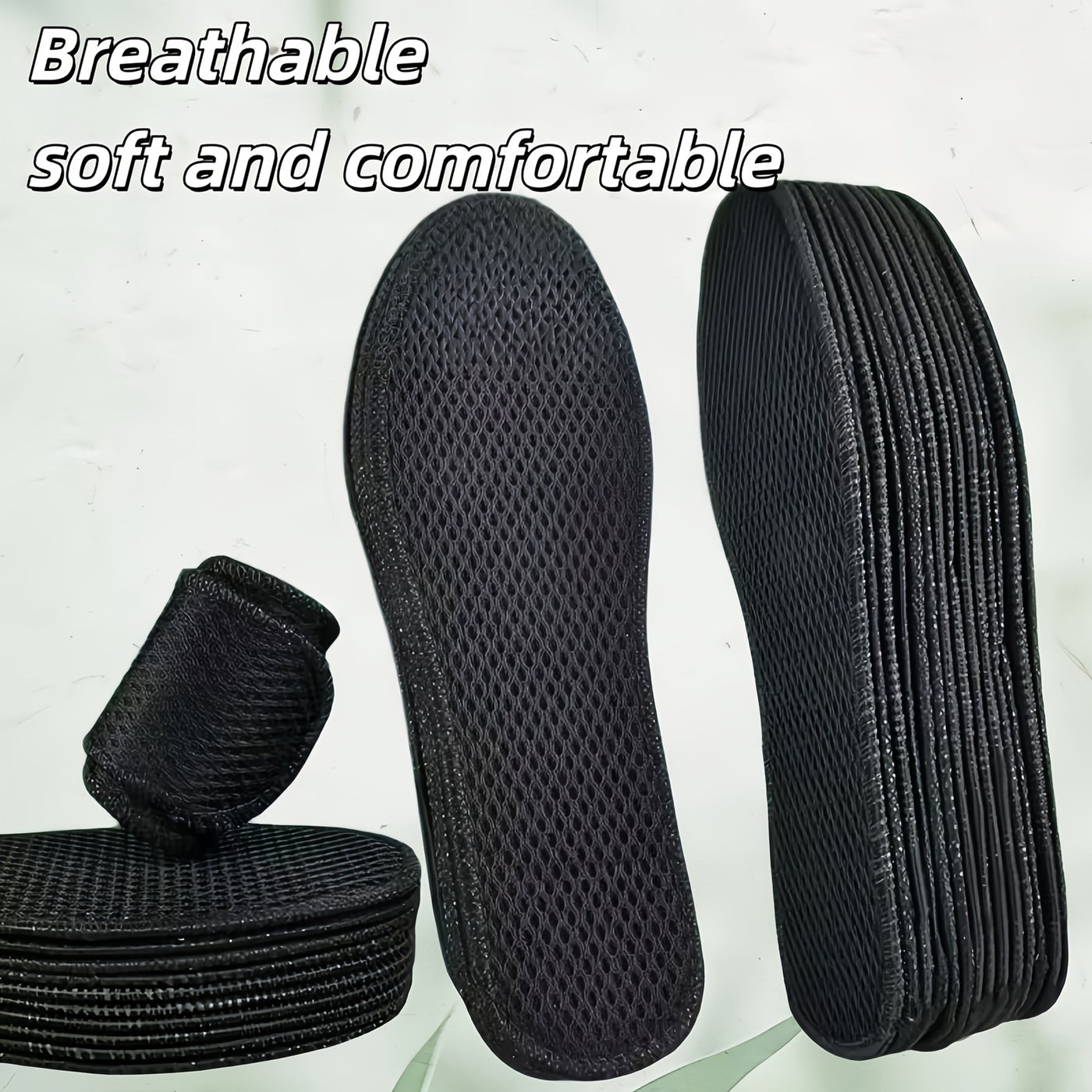 Black Bamboo Charcoal Herbal Insoles 3 Pairs Breathable Soft Suitable for Sports Shoes Flat Shoes