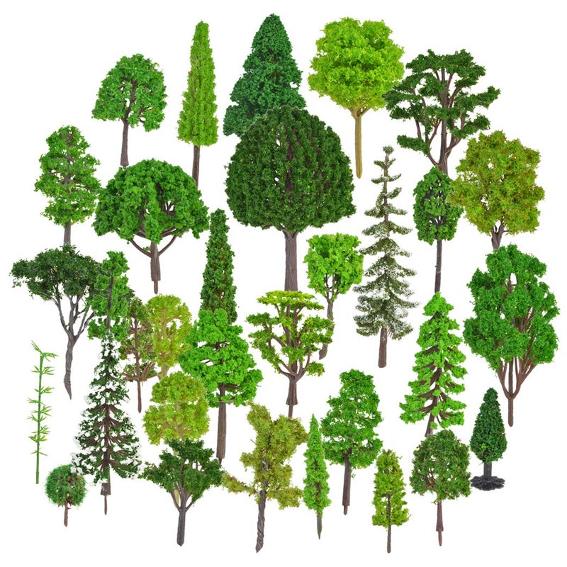 Tayfremn 30pcs Model Trees Train Railroad Scenery Architecture Trees, Mixed Model Tree Fake Trees for DIY Crafts Building Model Scenery Landscape Decoration 1.5-7.9 inch(4-20cm)