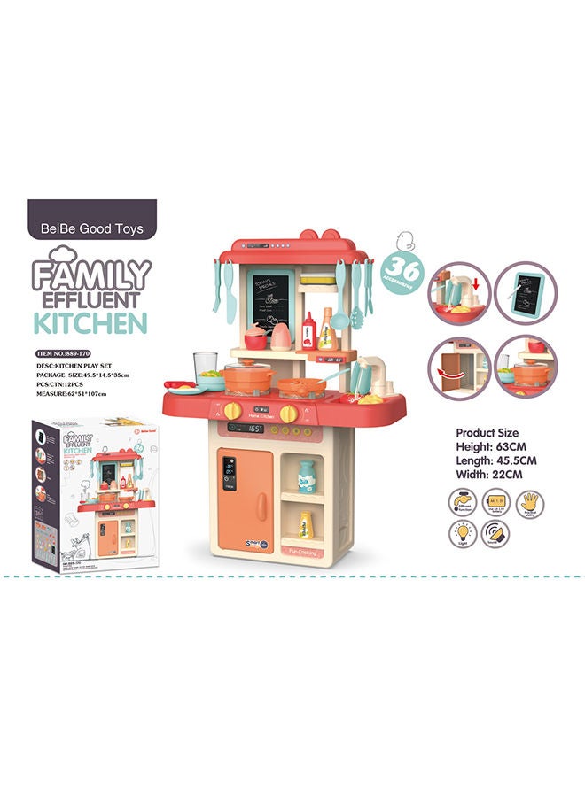FAMILY CENTER 36-Piece Fashion Pretend Beautiful Kitchen Play Set Toy With Light And Sound For Little Chef 63x45.5x22cm - Image 5