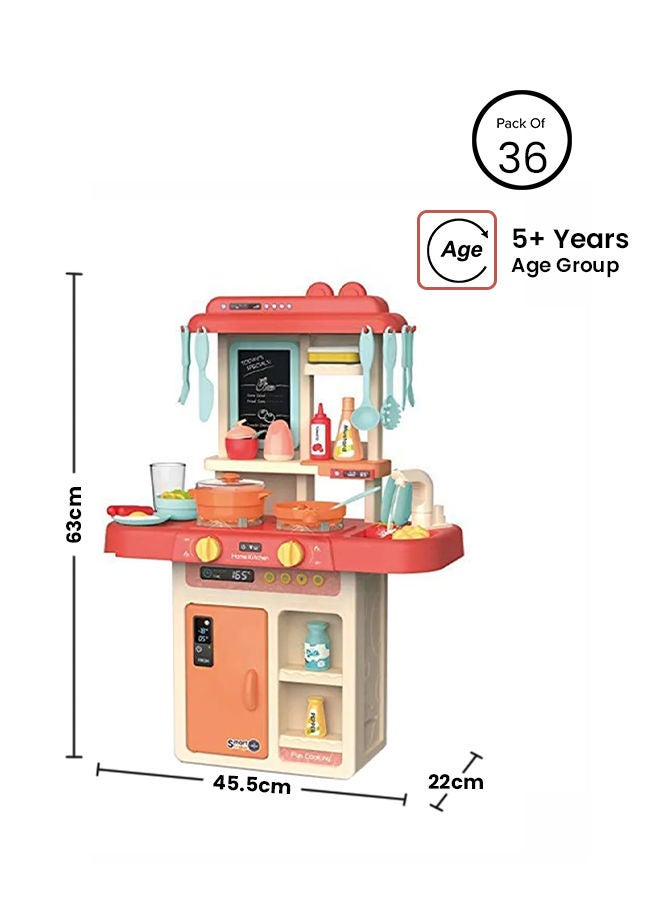 FAMILY CENTER 36-Piece Fashion Pretend Beautiful Kitchen Play Set Toy With Light And Sound For Little Chef 63x45.5x22cm - Image 2