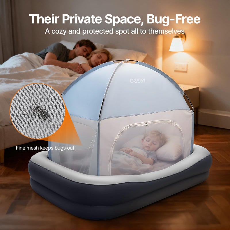 OGERY Inflatable Toddler Travel Bed with Cordless Rechargeable and Detachable Air Pump and Tent, Portable Kids Air Mattress with 4 Sides Safety Bumpers Ideal for Home, Grandma's, Camping, Traveling - Image 3