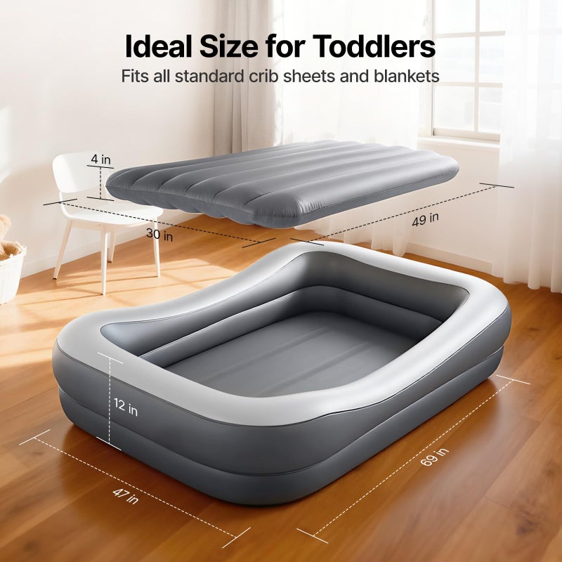 OGERY Inflatable Toddler Travel Bed with Cordless Rechargeable and Detachable Air Pump and Tent, Portable Kids Air Mattress with 4 Sides Safety Bumpers Ideal for Home, Grandma's, Camping, Traveling - Image 5