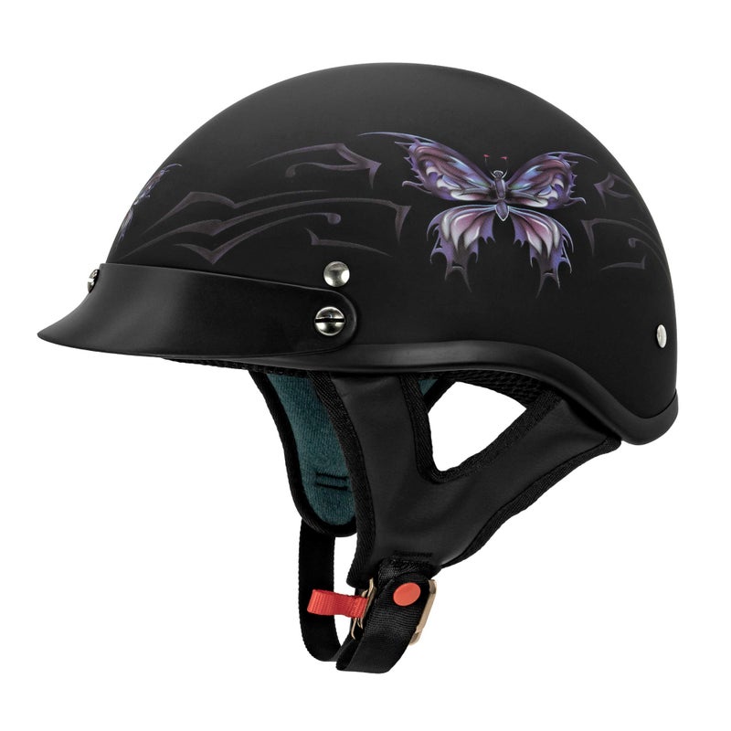 VCAN Cruiser Intricate Butterfly Motorcycle Half Helmet Flat Black Small
