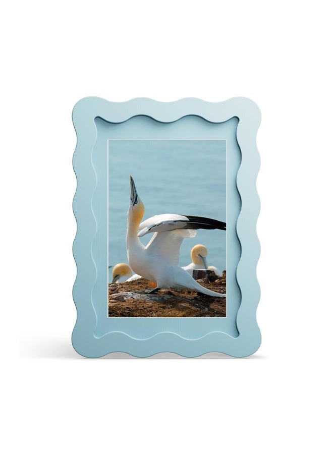 THKRLOF 4x6 Picture Frame with Mat for 3.5x5, Wavy Edge Wooden Real Glass Photo Frame for Tabletop and Wall Hanging, Blue, 1 Pack - Image 1
