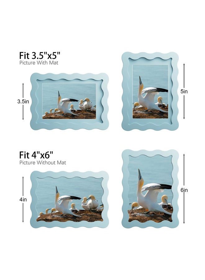 THKRLOF 4x6 Picture Frame with Mat for 3.5x5, Wavy Edge Wooden Real Glass Photo Frame for Tabletop and Wall Hanging, Blue, 1 Pack - Image 4