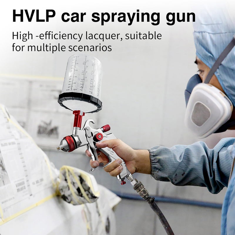 Bentohkle Hvlp Gravity Fed Air Spray Gun With 1.4/1.7/2.0/2.5 Mm Nozzles And 650 Cc Mixing Cups  Spray Paint Gun For Automotive Refinishing And Home Wall Finishing Applications (Red) - Image 2