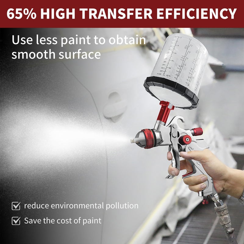 Bentohkle Hvlp Gravity Fed Air Spray Gun With 1.4/1.7/2.0/2.5 Mm Nozzles And 650 Cc Mixing Cups  Spray Paint Gun For Automotive Refinishing And Home Wall Finishing Applications (Red) - Image 3