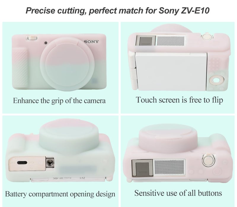 Pocoukate Camera Case for Sony ZV-1, ZV1 Camera Case Digital Camera Anti-Scratch Slim Fit Soft DSLR Camera Sleeve with Tempered Glass Protective Screen Protector for Sony ZV-1 - Green & Jelly Pink - Image 4