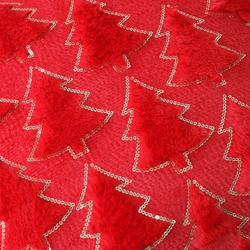 4TH Emotion Christmas Tree Decorative Pillow Covers 16x16 Set of 2  Red Soft Plush Faux Fur Farmhouse Throw Cushion Cases for Xmas Winter Holiday Home Decorations - Image 3