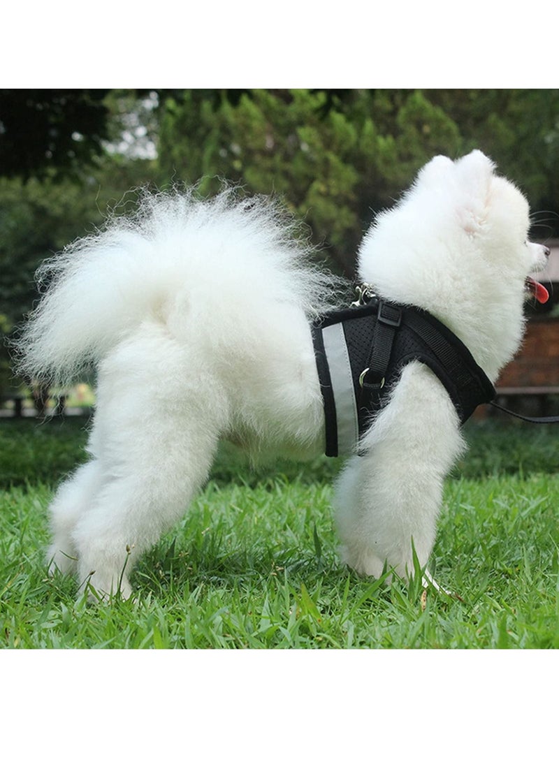 Cat Dog Adjustable Harness Vest Walking Lead Leash for Puppy Dogs Collar Polyester Mesh Harness- L Size Black - Image 4