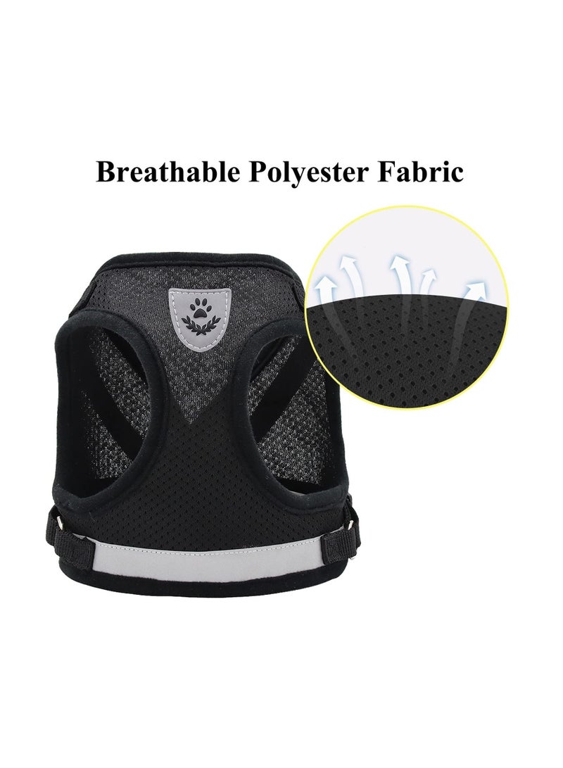 Cat Dog Adjustable Harness Vest Walking Lead Leash for Puppy Dogs Collar Polyester Mesh Harness- L Size Black - Image 2