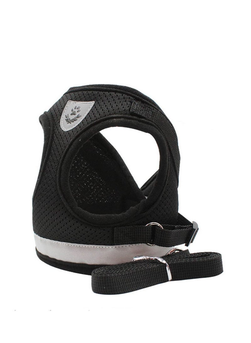 Cat Dog Adjustable Harness Vest Walking Lead Leash for Puppy Dogs Collar Polyester Mesh Harness- L Size Black - Image 1