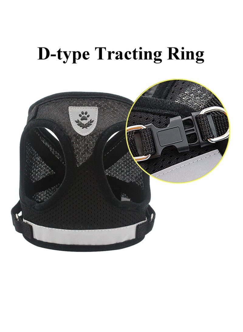 Cat Dog Adjustable Harness Vest Walking Lead Leash for Puppy Dogs Collar Polyester Mesh Harness- L Size Black - Image 5