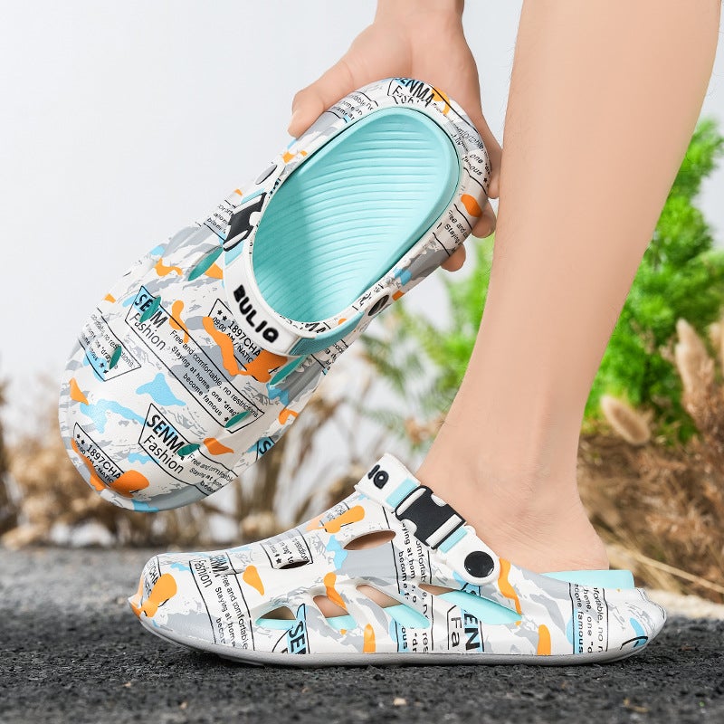 Parent-Child Style Clogs, Summer Couple'S Outdoor Printed Thick-Soled Non-Slip Beach Sandals, Casual Versatile Slippers For Men And Women - Image 2
