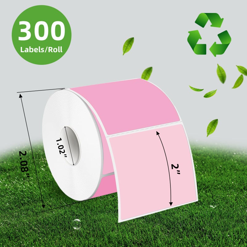 YEGAWEN Square Thermal Labels Stickers 2" x 2", Pink Self-Adhesive Square Direct Thermal Labels Stickers, Waterproof& Perforation Line Design- 300 Sheets/Gradient Color - Image 2