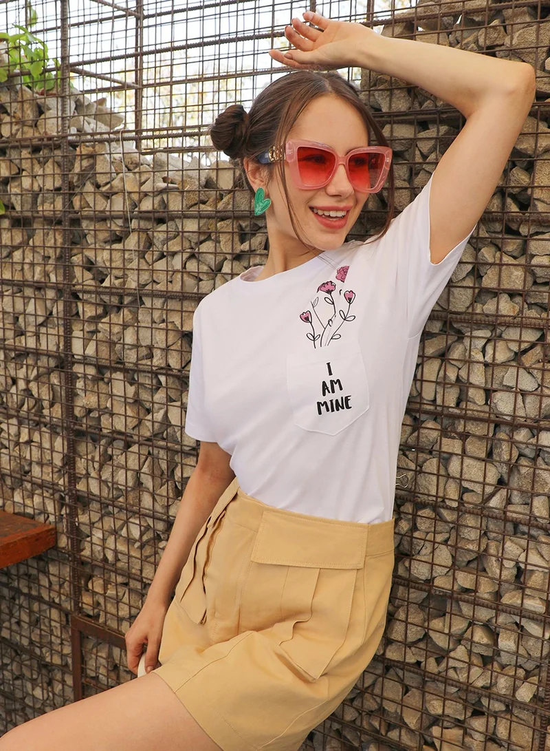 PINACOLADA Women's Chalk White I Am Mine Top For Casual Wear | Crew Neck | Short Sleeve | Pull On Closure | Top Designed With Comfort Fit For Woman & Girls