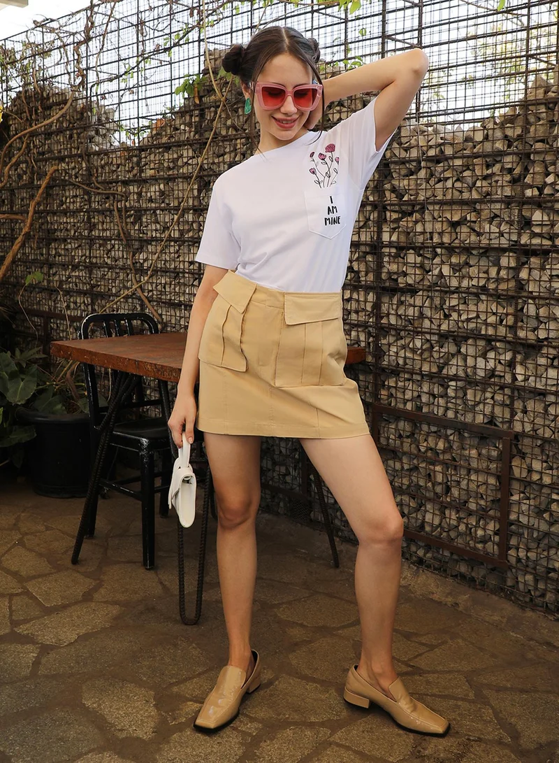 PINACOLADA Women's Chalk White I Am Mine Top For Casual Wear | Crew Neck | Short Sleeve | Pull On Closure | Top Designed With Comfort Fit For Woman & Girls