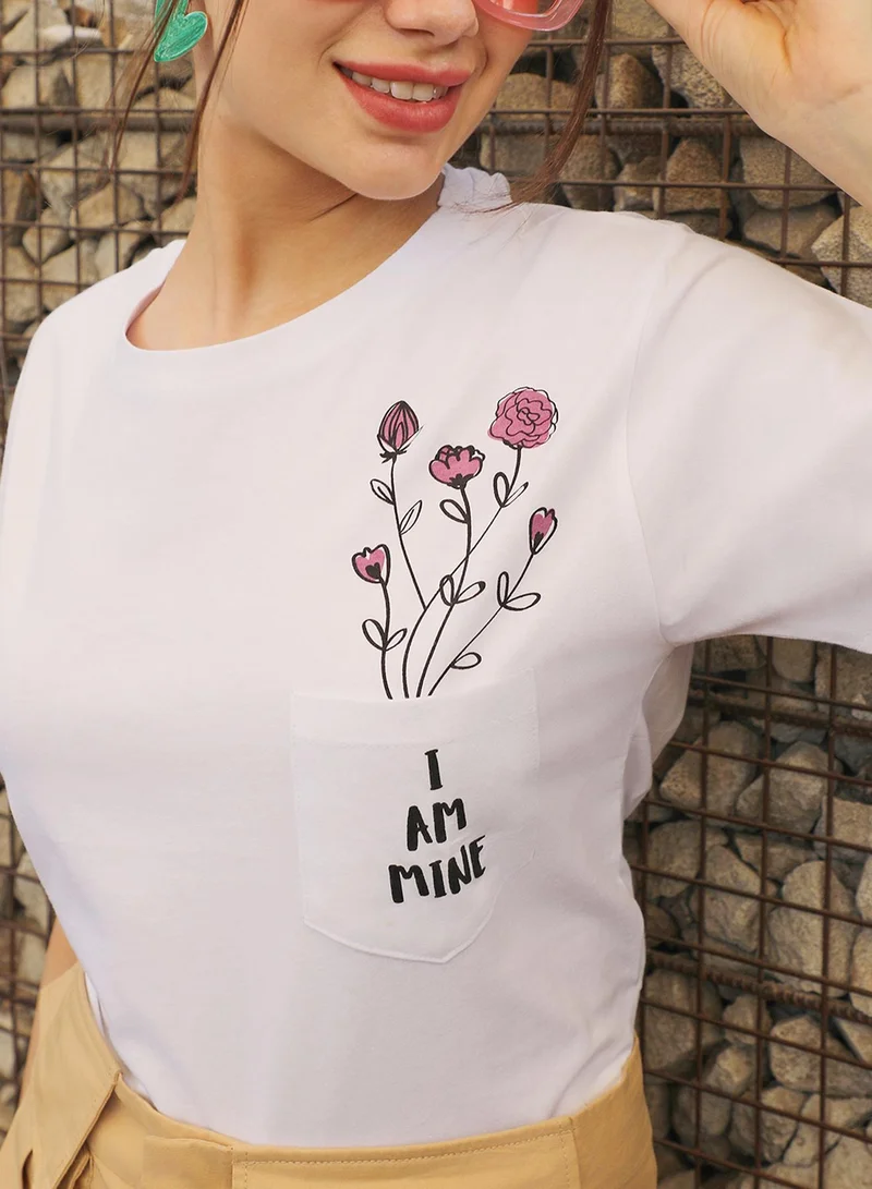 PINACOLADA Women's Chalk White I Am Mine Top For Casual Wear | Crew Neck | Short Sleeve | Pull On Closure | Top Designed With Comfort Fit For Woman & Girls