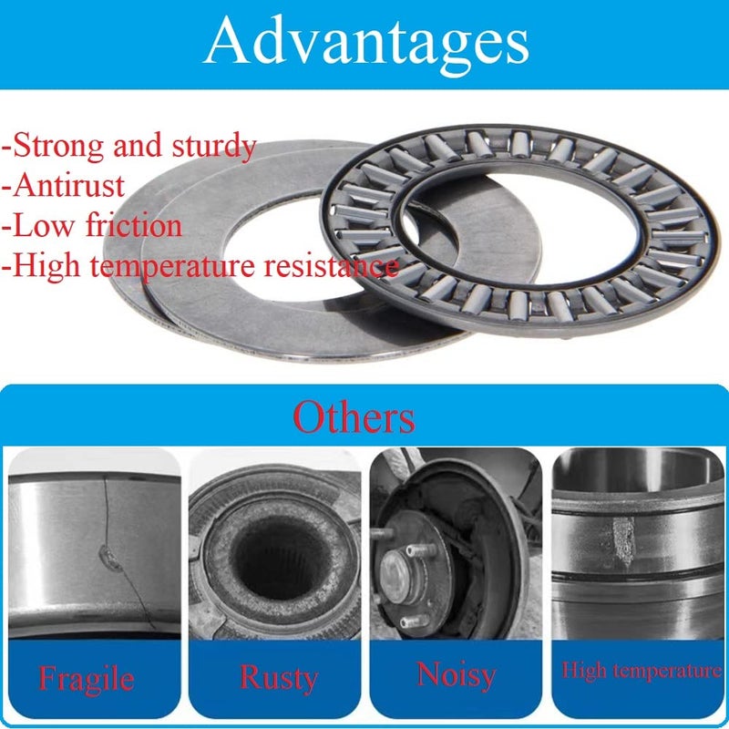 Othmro 2 Sets AXK2035 Needle Roller Bearings Thrust Bearing w 4 Washers 20mm ID 35mm OD 4mm Thk GCr15 Small Bearings for Lawn Mower Truck Power Steering - Image 5