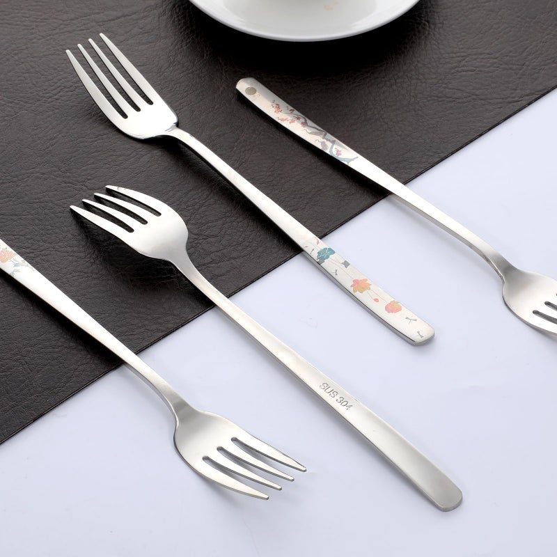 Alrhso 4Pcs 8" Korean Forks 18/10 Stainless Steel Forks Silverware Flatware Louise Kitchen Salad Dessert Fork with Flower Pattern for Dinner Cutlery Home Restaurant, Mirror Finish, Dishwasher Safe - Image 3