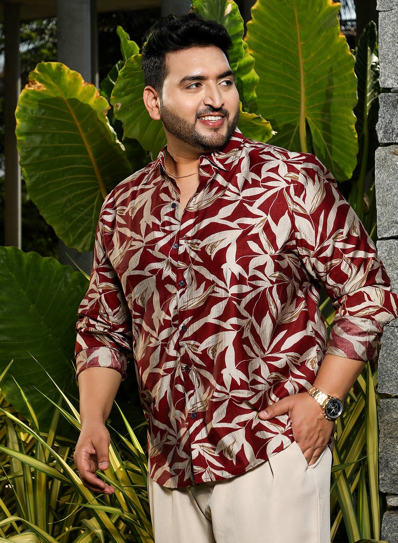 Instafab Plus Men's Sangria Red Flóré Noir Shirt For Casual Wear | Spread Collar | Long Cuffed Sleeves | Button Closure | Plus Size Shirt Crafted With Comfort Fit For Everyday Wear - Image 3