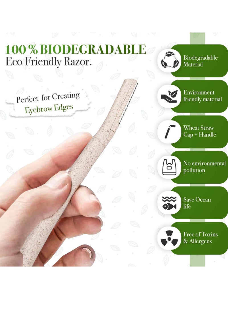Kanza - 6 Pcs Eyebrow Razor Biodegradable Face Razor Eyebrow Shaper Recycled Wheat Straw Material Face Facial Razors Biodegradable Eyebrow Razor Eco Friendly Beauty Tool Stainless Steel Brow Razor - Image 1