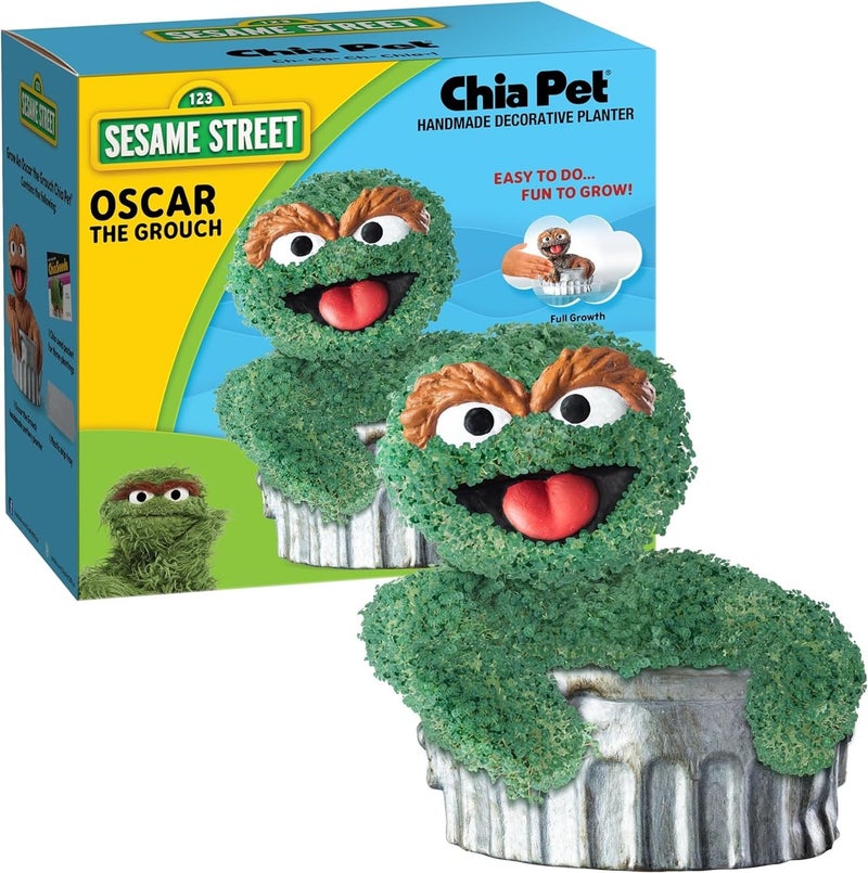 شيا وعاء زرع فخار مزخرف من Chia Pet Oscar The Grouch مع مجموعة بذور، سهل الاستخدام وممتع للنمو، هدية مبتكرة مثالية لأي مناسبة - Image 1