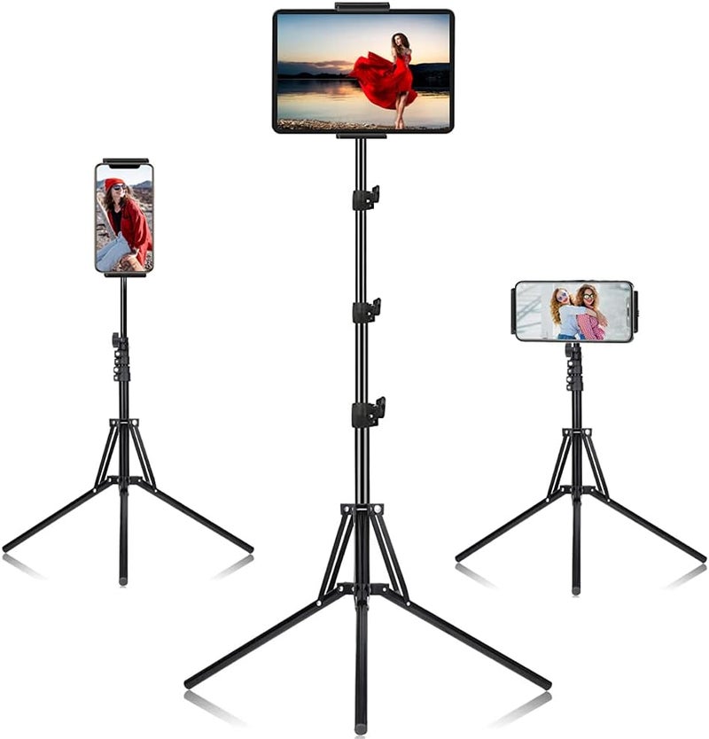 SAMHOUSING Ipad Tripod Stand, with 65 inch Height Adjustable iPad Stand Holder & iPad Floor Stand with 360° Rotating iPad Tripod Mount for iPad Pro, iPhone, Kindle, and All 4.5-12.9 Inch Tablets - Image 1