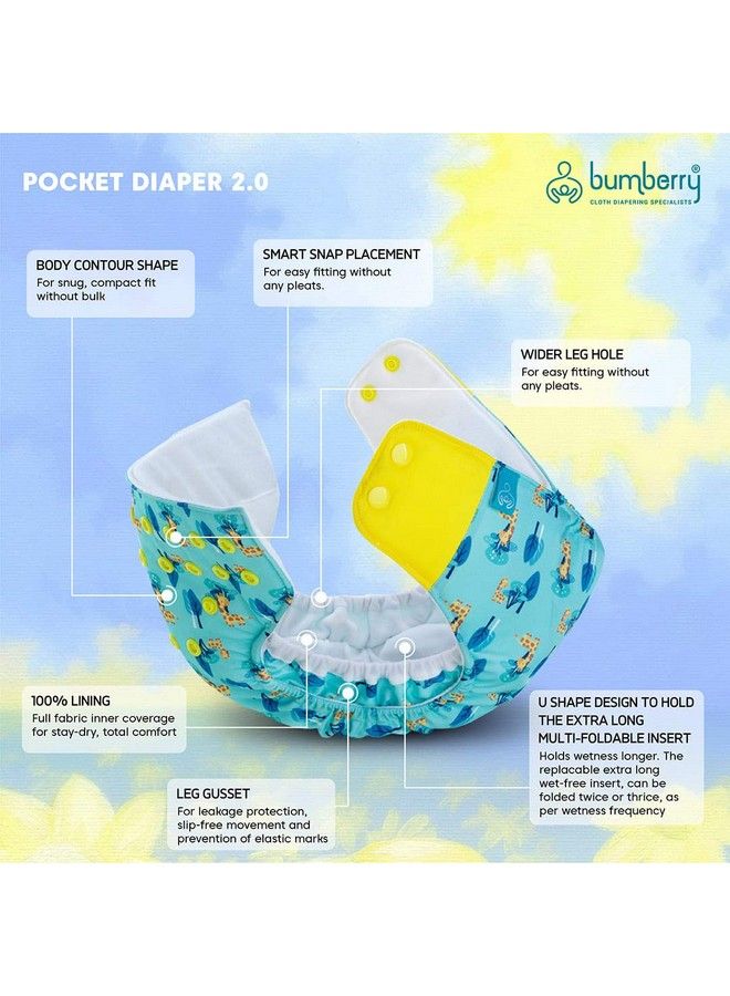 Bumberry Baby Cloth Diaper Waterproof Reusable Adjustable Pocket Diaper 2.0 With Leg Gusset Wet Free Lining & 2 Extra Long Cotton Inserts(6 36 Months Fuzzy Fox) - Image 5