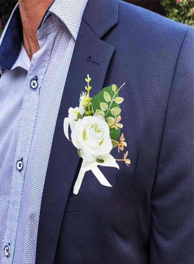 Latious Rose Boutonniere for Men White Groom Flower Boutonniere Pin for Wedding (White) - Image 5