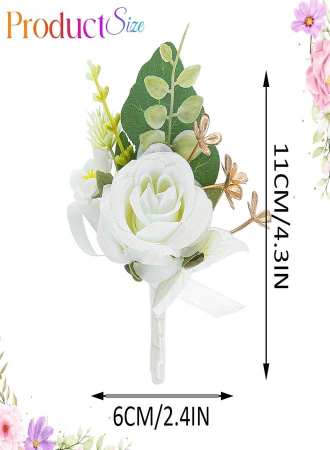 Latious Rose Boutonniere for Men White Groom Flower Boutonniere Pin for Wedding (White) - Image 4