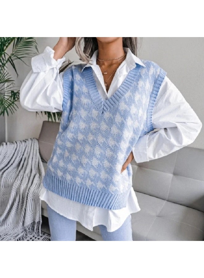 NIBEMINENT Autumn and Winter  Women's Fashion Elegant Retro Plaid Vest Temperament V-neck College Wind Casual Sweater Vest Lady - Image 1