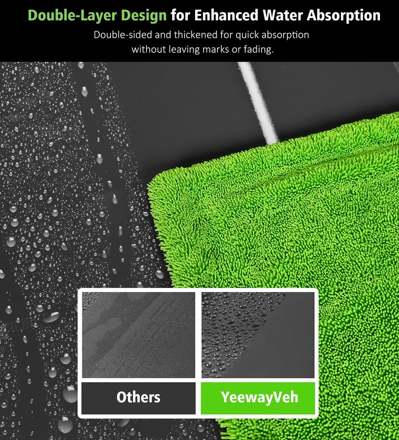 YeewayVeh 28" x 36" Car Drying Towel Extra Large, 1400 GSM Double Sided High Absorbent Car Wash Drying Towels, No Scratches or Streaks, Quick Dry Microfiber Towels Drying for Cars Truck SUV, Green - Image 5