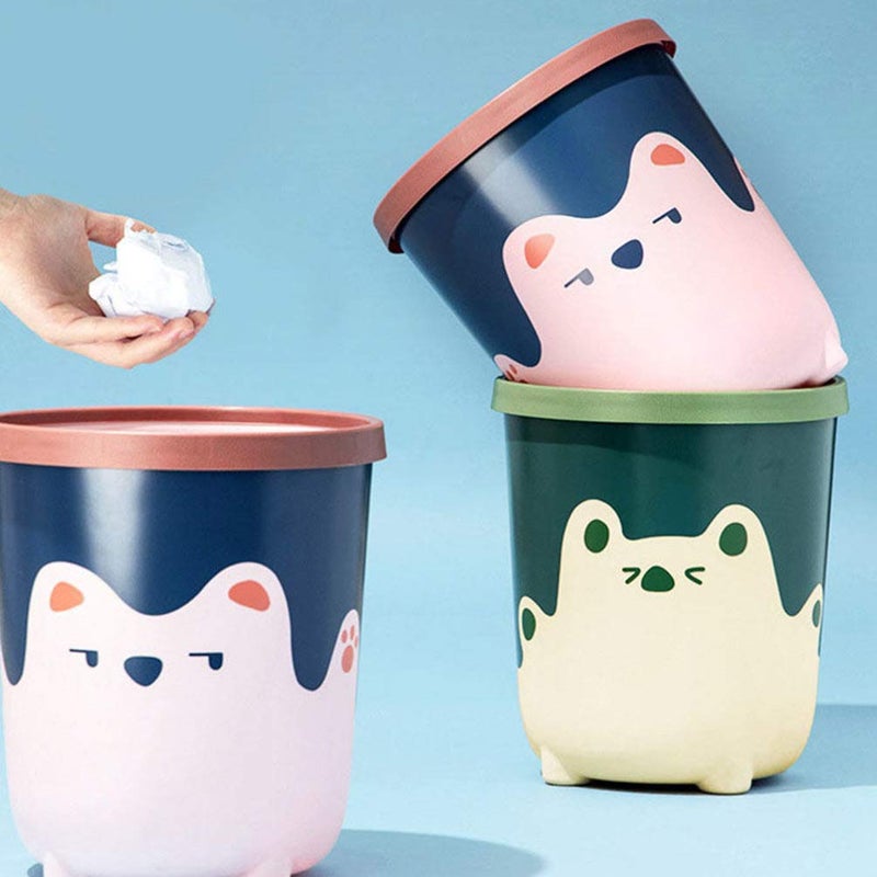 woobles Office Trashcan Trash Can Plastic Garbage Can Cute Round Wastebasket Trash Bin Waste Container for Home Kitchen Bathroom Office Yellow Green Office Trash Bin - Image 5
