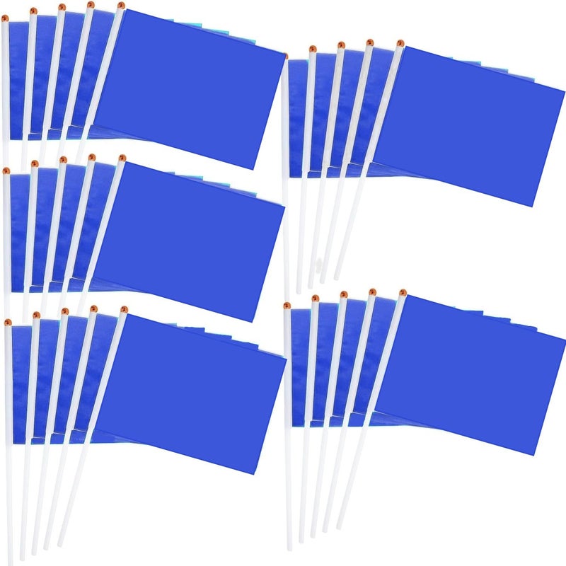 BIGTREE 50 Packs Plain Blue Hand-hold Mini Flag Solid Color DIY Graffiti Banner Referee Flag Party Parade Celebration Sports Kindergarten School Events Festival Outdoor Decoration 14 * 21cm/5.5 * 8.2in - Image 1