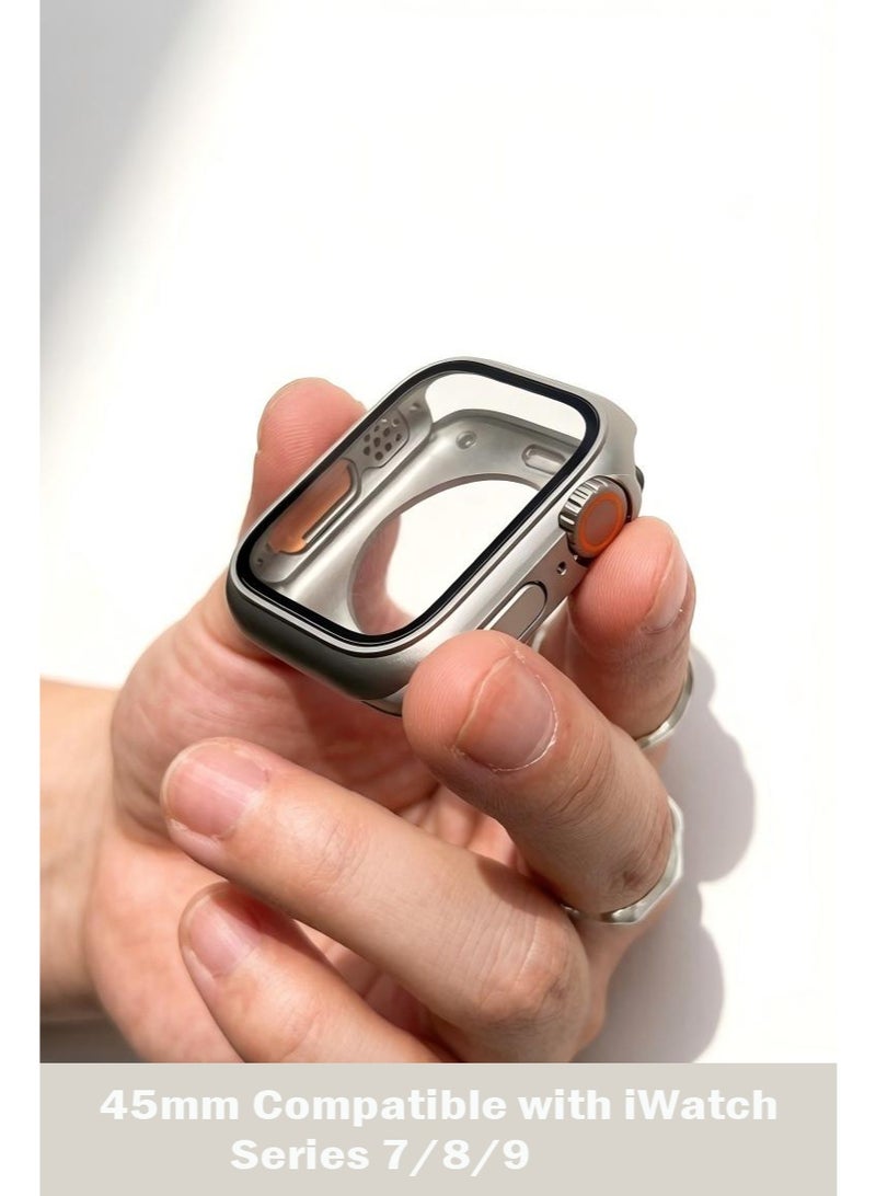 سام غطاء حماية كامل 360° متوافق مع ساعة iWatch Series   7/8/9 مقاس 45 مم مع زجاج مقوى لحماية الشاشة – كفر صلب مقاوم للماء - Image 1