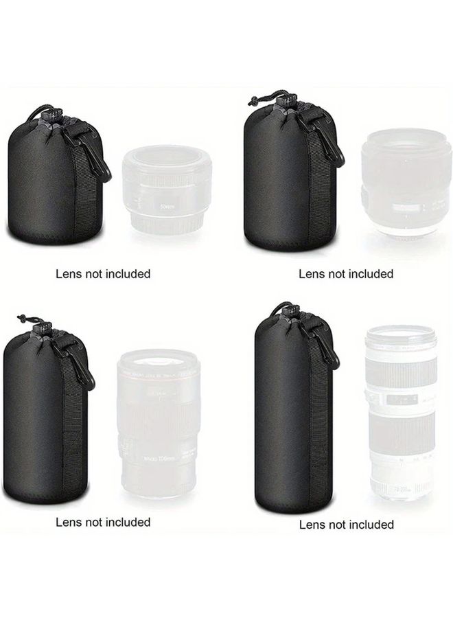 4X Camera Lens Pouch Black Neoprene Drawstring Protector Case Set Waterproof - Image 1