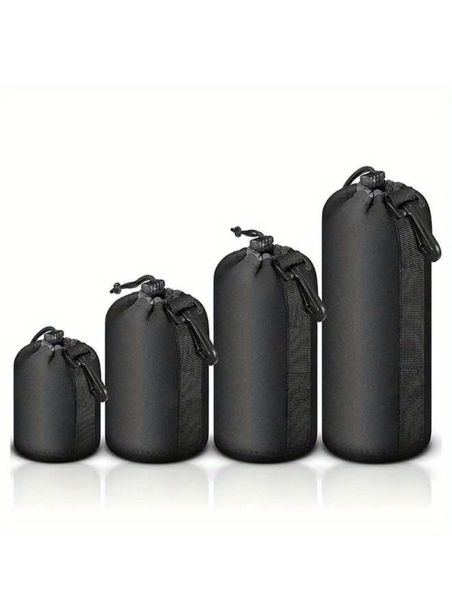 4X Camera Lens Pouch Black Neoprene Drawstring Protector Case Set Waterproof - Image 4
