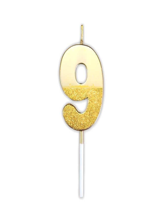 Juzfun Birthday Number Candles 9 for Kids Cake Topper Decoration Sparkle Gold Metallic Drip-Resistant Candles for Wedding Anniversary Graduation Retirement Nineth Year Celebration Size 5 x 3.5 cm - Image 1