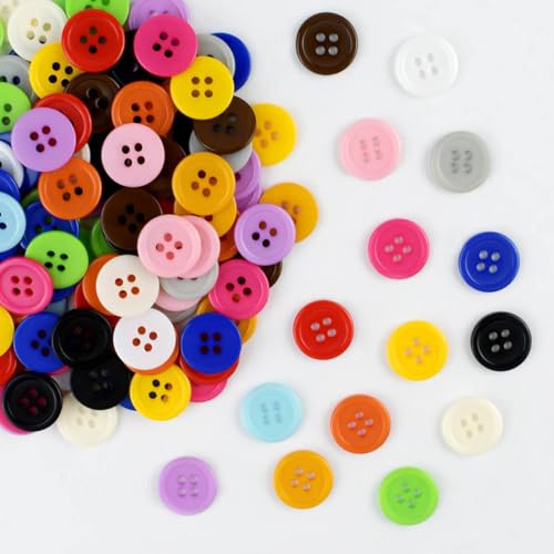 yuntop 300 Pack Colorful Buttons for Craft DIY 15 Assorted Colors Resin Round Buttons for Sewing Flatback Button with Box 4 Holes Crafts Buttons Mixed Color Manual Button DIY Handmade Ornament Buttons (15mm) - Image 3