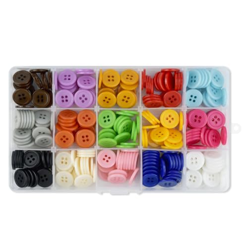 yuntop 300 Pack Colorful Buttons for Craft DIY 15 Assorted Colors Resin Round Buttons for Sewing Flatback Button with Box 4 Holes Crafts Buttons Mixed Color Manual Button DIY Handmade Ornament Buttons (15mm) - Image 1