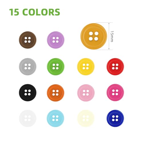 yuntop 300 Pack Colorful Buttons for Craft DIY 15 Assorted Colors Resin Round Buttons for Sewing Flatback Button with Box 4 Holes Crafts Buttons Mixed Color Manual Button DIY Handmade Ornament Buttons (15mm) - Image 2